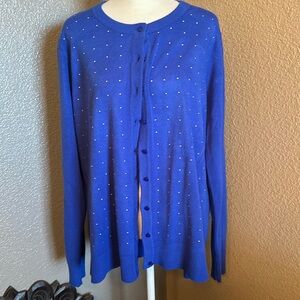 EUC Laura Scott size XL - blue jeweled button down cardigan